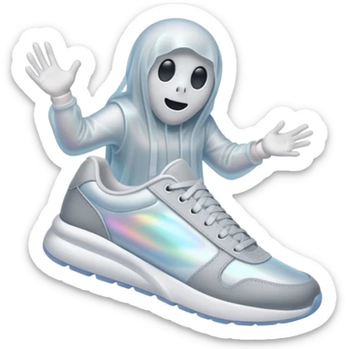 A holographic ghost wearing sneakers sticker