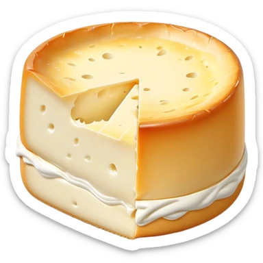 cinematic-realistic-brie-cheese-emoji,-featuring-a-creamy gooey center,-soft-ripened-cheese-with-a-delicate white rind-rendered-with-lifelike-detail-and-inviting,-natural-lightingwith a slide showing the gooey center sticker