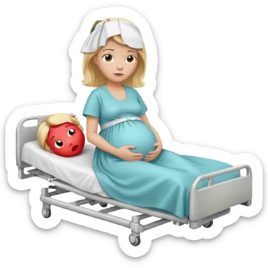 One blonde Pregnant woman in hospital bed with legs elevated unhappy sticker