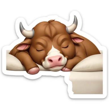 meme-worthy-cute-sleeping-domestic-bull-portrait-emoji,-head-resting-peacefully-with-a-contented-smile,-showcasing-a-robust,-muscular-build-and-a-luxuriously-soft-coat,-eyes-gently-closed-in-serene,-restful-slumber,-simplified,-solid-brown sticker