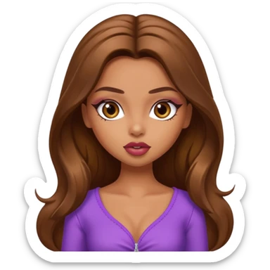 pretty bratz baddie, long brown hair sticker