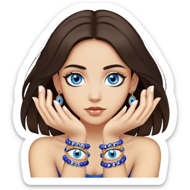 a brunette girl with light skin that wears a lot of evil eye bracelets sticker