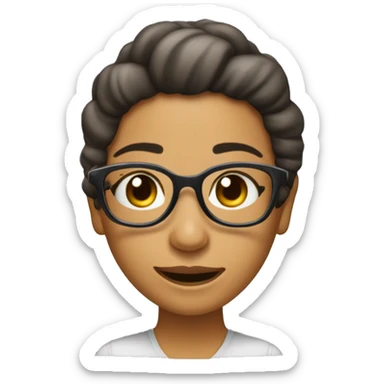 Una mujer de cabello castaño obscuro lizo con gafas sonriendo a carcagadas casi llorando de tanto sonreir sticker