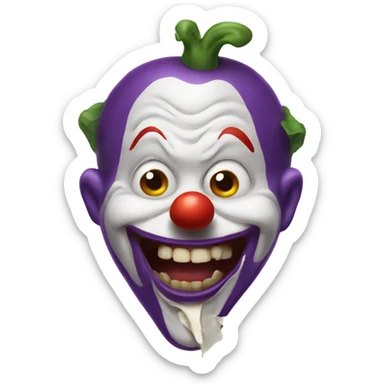 scary clown eating eggplant sticker