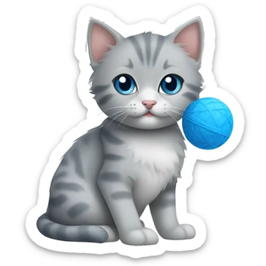 blue eyes grey kitten and paper ball sticker