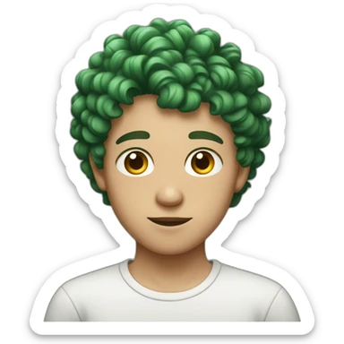 teenage boy with green curly hair with brown eyebrows and fair skin  sticker