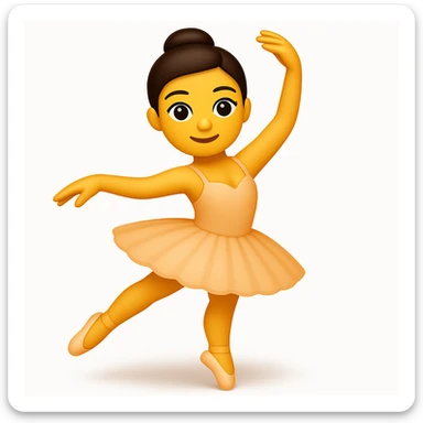 Create a ballerina emoji exactly like the reference image but without the cup head. The emoji should be in iOS emoji style, featuring a classic ballerina pose with a tutu, elegant, smooth, and shiny appearance. Add a soft shadow to the emoji. sticker
