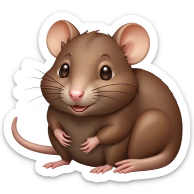 Cinematic Cute Brown Rat Portrait Emoji, Head tilted playfully and inquisitively, with a compact, nimble build and a glossy brown coat accentuated by a twitching nose and round, sparkling eyes full of curiosity, Simplified yet irresistibly adorable features, highly detailed, glowing with a warm, friendly glow, high shine, affectionate and clever, stylized with a touch of urban whimsy, soft glowing outline, capturing the essence of a mischievous yet loving rat that feels like it could dart out of the screen into your arms! sticker