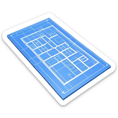 side view of a blue blueprint plan with white lines sticker
