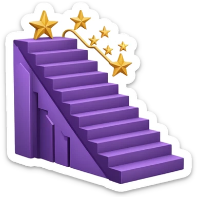 Minimal purple icon: an open book turning into a rising staircase with a star on top. Flat design. sticker