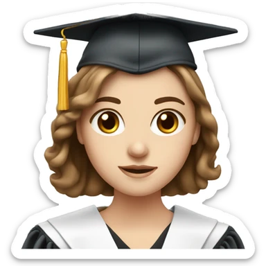 white girl with brown hair and eyes with a graduation attire sticker