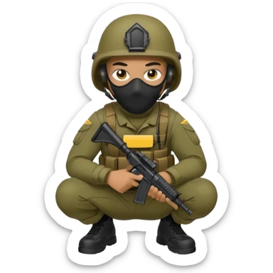 Soldier crouching with tactical mask sticker