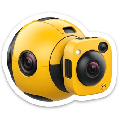 Insta360 camera emoji, simple and recognizable, yellow and black color scheme, rounded shape, no text sticker