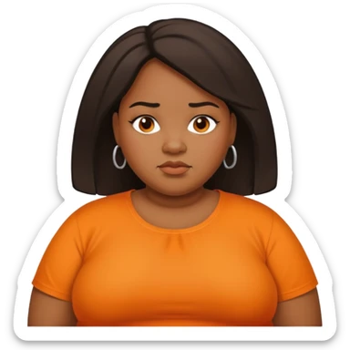 overweight black woman with organge blouse not smiling sticker