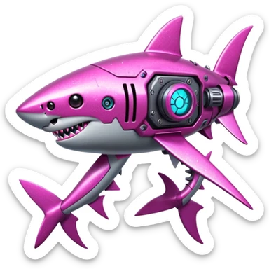 glitter mech shark pink cyberpunk sticker