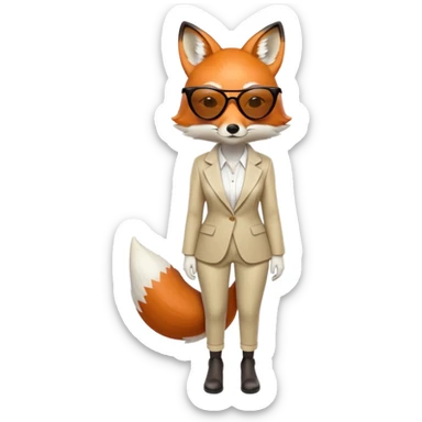serious anthropomorphised female fox in stylish outfit with sunglasses, looking sad, facing away, full-body view sticker