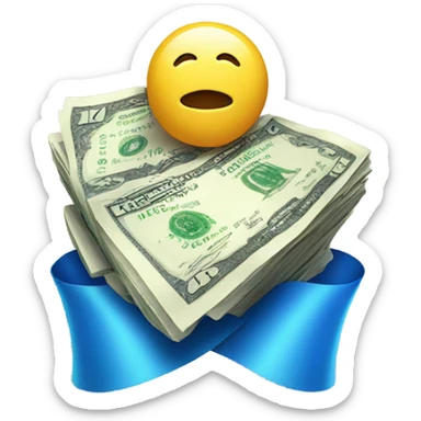 Money with a blue ribbon sticker