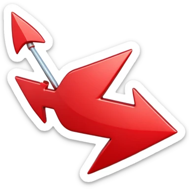 3D Apple style emoji of a pointed arrow, sleek and shiny, vibrant colors, floating on white background, soft shadows, high detail, playful and cute. sticker