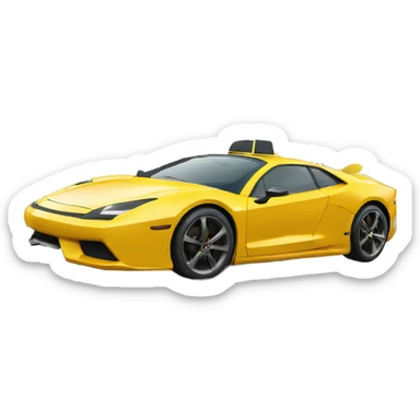 yellow circle with sunglasses and mortarboard stepping out of Supercar pointing towards us with smile sticker