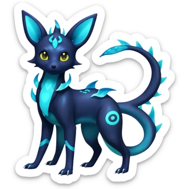 Shiny Aural Iridescent Fluorescent Bioluminescent Umbreon-Amaura-Salandit-Vaporeon-Fakémon-fusion (full body) sticker
