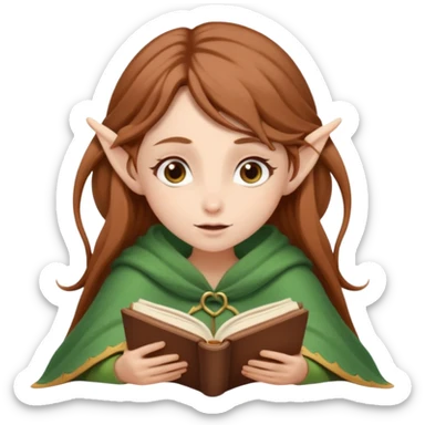 elf-like girl with windswept chestnut hair reading a book under a blanket – cozy and dream sticker