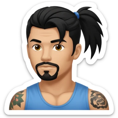 a guy with mullet and tattoos. Black hair. Muscled sticker