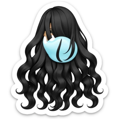 back view of long black voluminous hair sticker