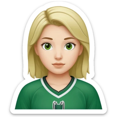 Girl hockey player with green jersey sticker