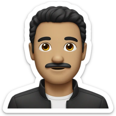 man with straight black hair and a little black mustache sticker