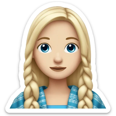 white girl with long straight blonde hair and blue eyes in blankets relaxed sticker