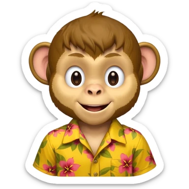 Monkey – cheeky grin, wearing yellow floral aloha shirt. sticker