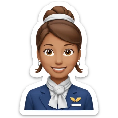  flight attendant, Light Brown skin, brown hair in single bun, neck scarf sticker
