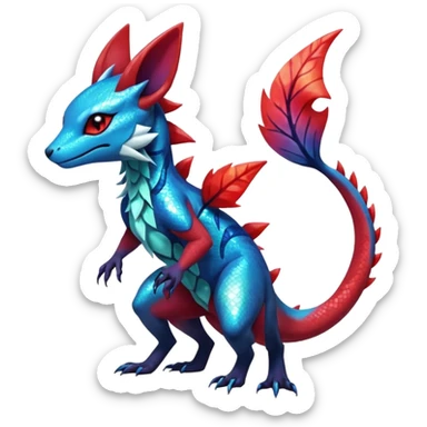 Anthropomorphic Shiny Sparkly Red Colorful Dark Shiny Exotic Salandit-Aurorus-Glaceon-Fakémon-hybrid-creature (full body)  sticker