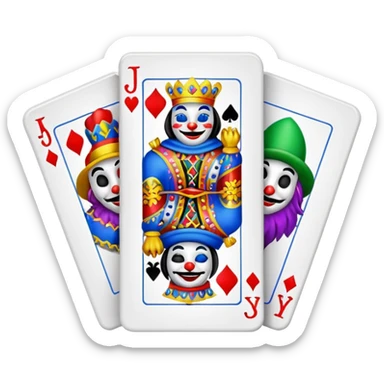 bunch of 3 poker cards, with crazy colorful jolly jokers inside sticker