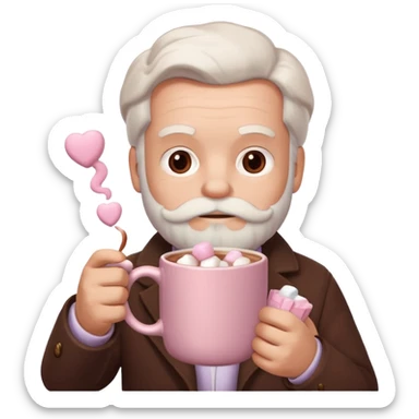 Marx hold  Light Pink mug of hot chocolate with marshmallows in  sticker