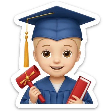 smiling baby with a graduation cap and diploma sticker