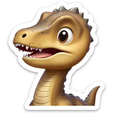 Cinematic Cute Yawning Brachiosaurus Portrait Emoji, Head tilted slightly with a dramatic, wide-open yawn, showcasing a gently drooping long neck and a small head with sleepy, half-closed eyes, set against a massive, textured body in warm earth tones, Simplified yet irresistibly adorable features, highly detailed, glowing with a soft, cozy golden glow, high shine, relaxed yet expressive, stylized with a dash of whimsical ancient charm, soft glowing outline, capturing the essence of a drowsy yet affectionate Brachiosaurus that appears ready to stretch and yawn its way out of the screen! sticker