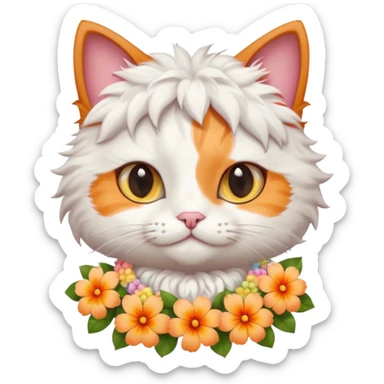 A cute cat with hawaiian pastel flower necklace, posing proudly. sticker