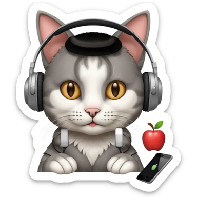 cat in apple headphones (AirPods max) wit a blunt in his hand  sticker