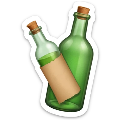 green old  glass bottle with a rolled  paper message inside like in movie  sticker