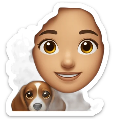 Girl long curly brown hair smiling and brown eyes with long eyelashes and holding a dachshund  in her arms sticker