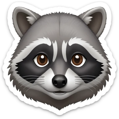Cinematic-Noble-Raccoon-Portrait-Emoji – Poised and confident, with a sturdy build and a beautifully textured fur of silver-grey accented by dark black facial markings, deep-set, intelligent brown eyes, simplified yet sharp and sophisticated. sticker