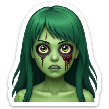 mulher verde zumbi cabelos longos pretos e franja sticker