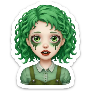 uma garota zumbi com o cabelo cacheado meio ondulado que usa aparelho cabelo grande sticker