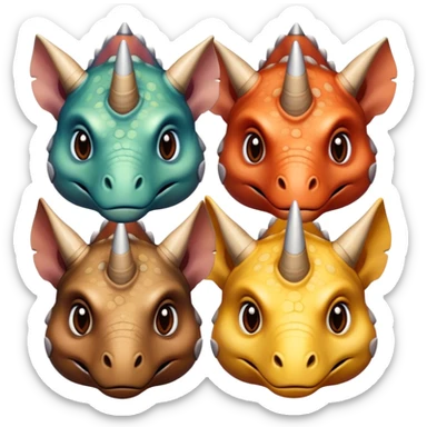 faces of different triceratops sticker