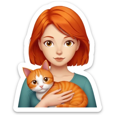 Mujer de pelo rojo con un gato naranja  sticker