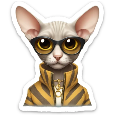 Sphinx cat wearing a fun coat and sun glasses  sticker