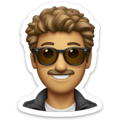 Hombre con el pelo canoso y gafas sujetando una cámara de fotos rayban sticker