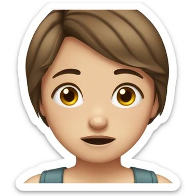 short brown hair girl with brown eyes, crying sticker