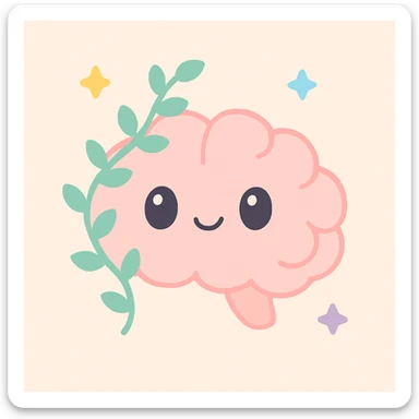 a brain with a vine growing up and around it, warm mental health vibes, soft colors, gentle lighting, inviting and positive mood, soft pastel palette, gentle glow, cozy and nurturing atmosphere, warm tones, representing positive mental health, mental health support theme, stylized, uplifting sticker